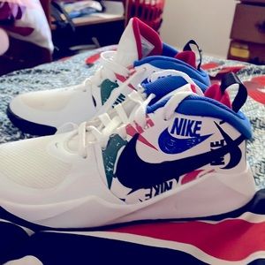 Kid shoes the solid reds ones 25 the black ones 15 and the white and blue 40